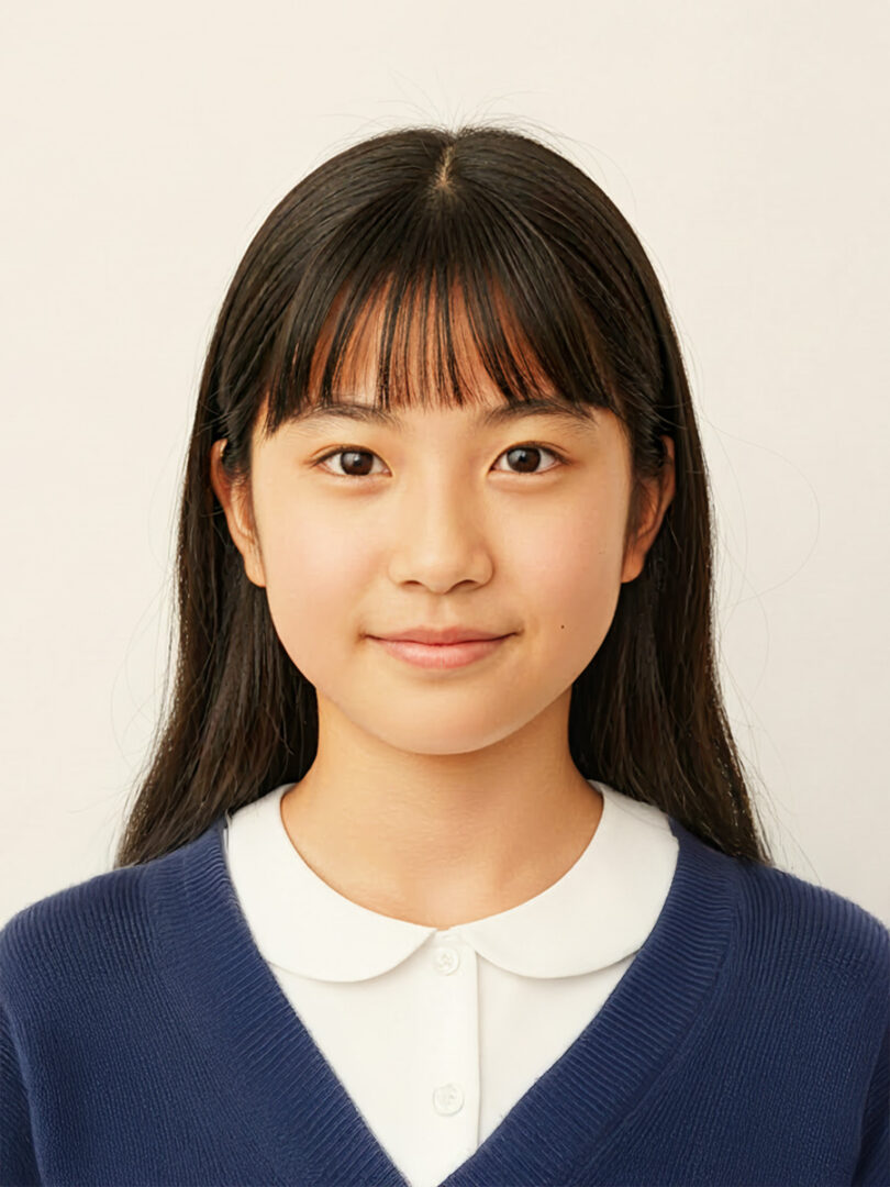 中学受験用願書写真 白熱灯照明で撮影し、背景削除 色味を調整