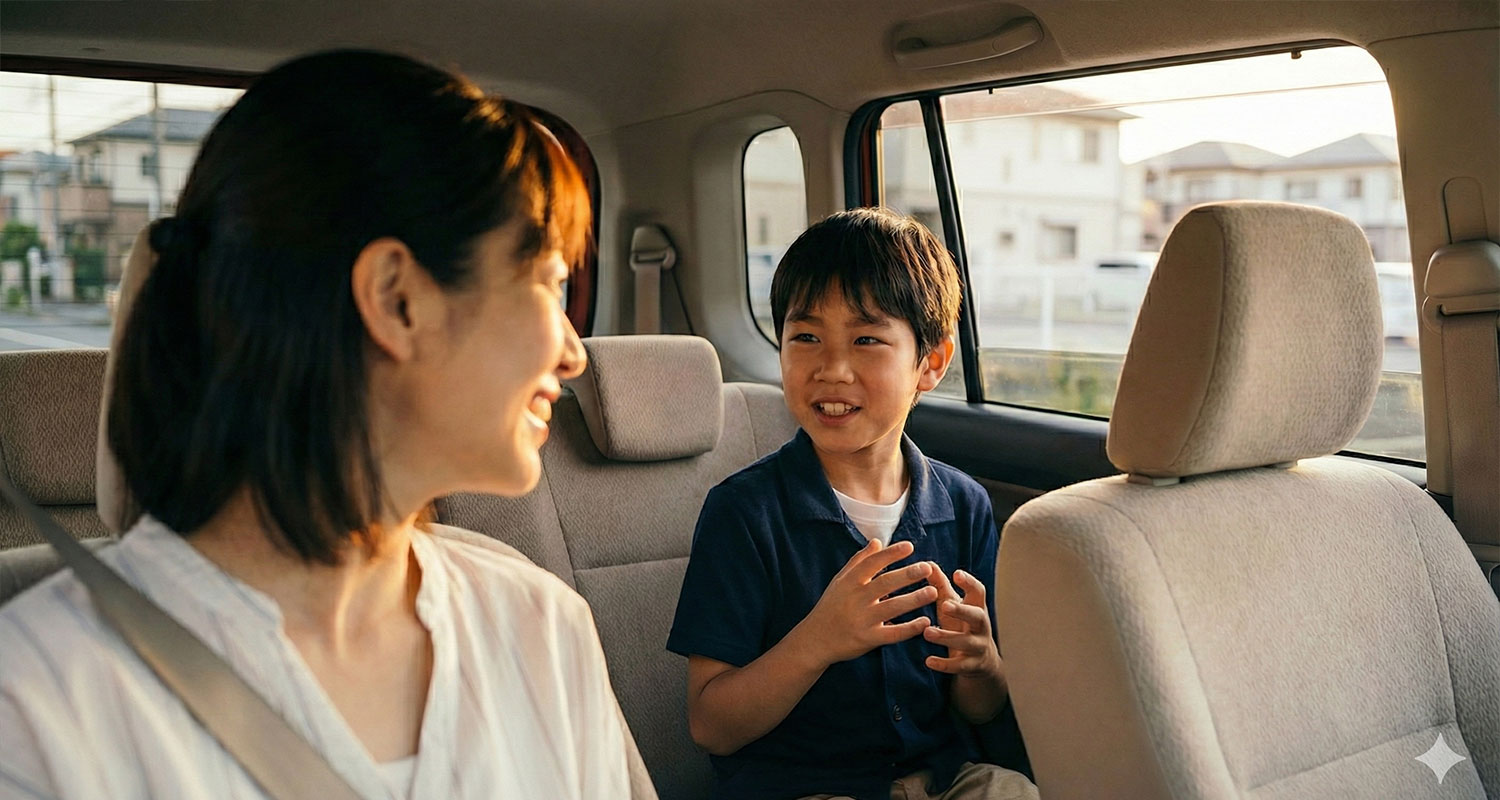 通塾のため車で送迎している様子