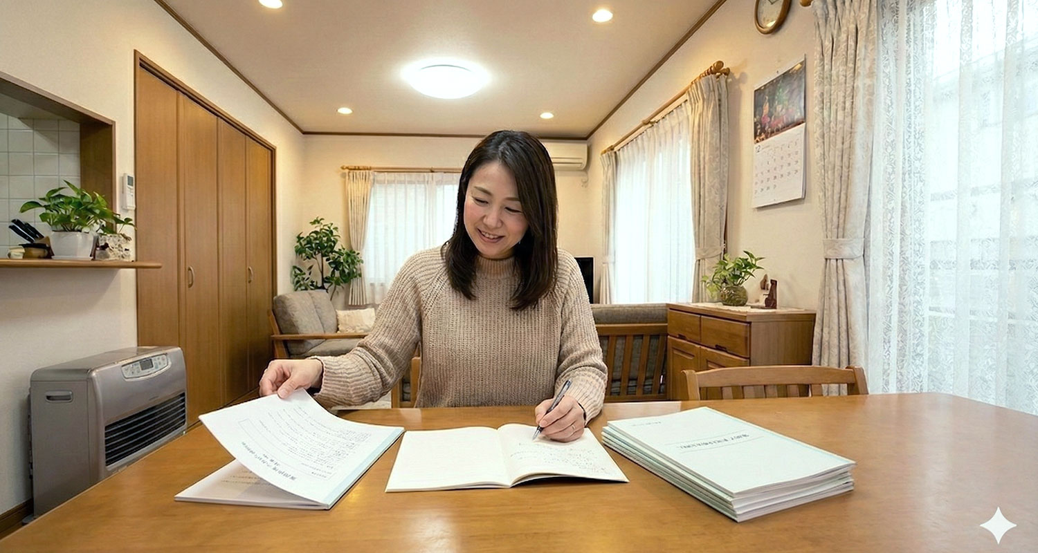 冬休み 塾の成績資料の分析をしている母親