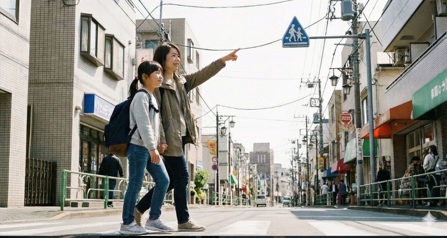 通塾するためにシミュレーションをしている親子