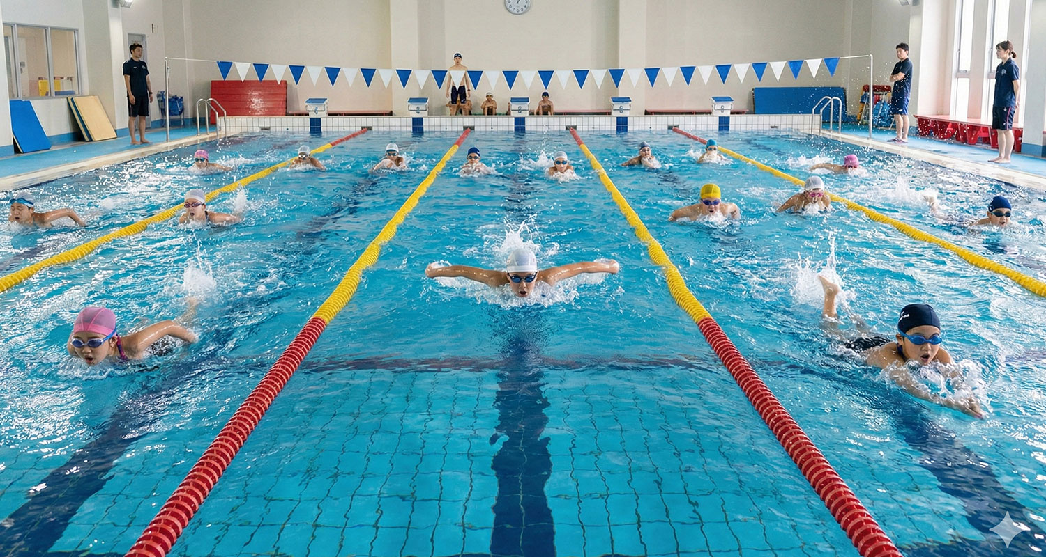 中学受験と習い事（スイミングスクール）を両立させるイメージ