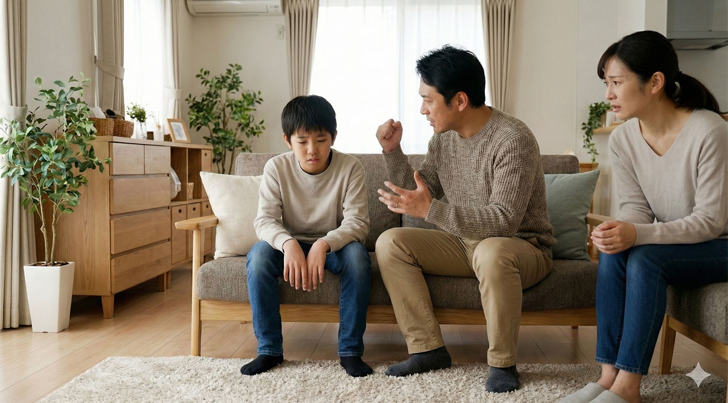 絶対合格してこい!と力が入る父親のイメージ